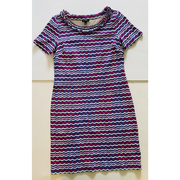 Talbots Ruffle‎ Short Sleeve Chevron Dress Pink Blue White Size Small Petite - Picture 10 of 13